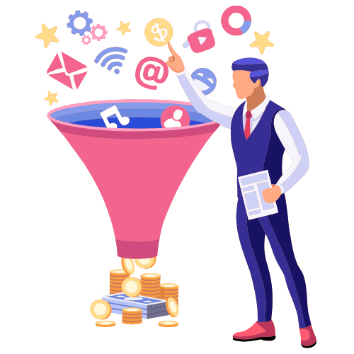 Illustration of a marketer generating leads through a social media community funnel. Illustration of a marketer generating leads through a social media community funnel.</p>
<p>